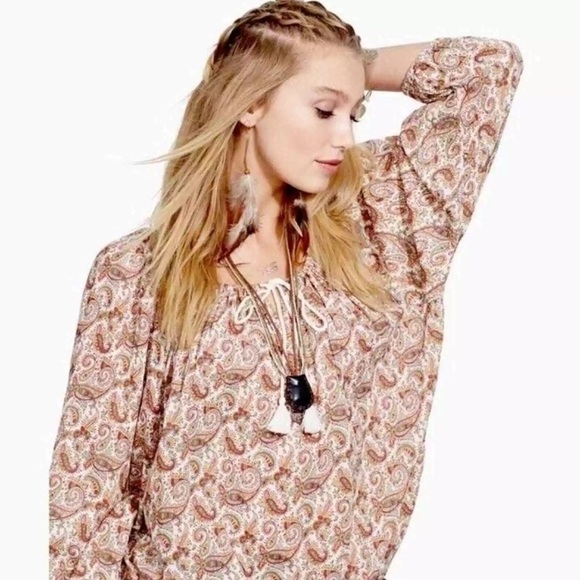 Denim & Supply Ralph Lauren Boho Peasant Tassle Top Cream Paisley - Picture 2 of 6